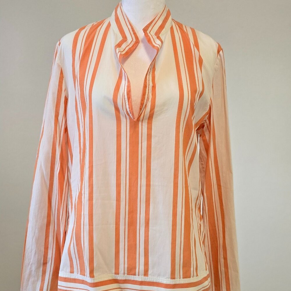 Tory Burch Orange & White Striped Blouse Size 12